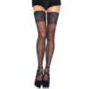 LEG AVENUE Bas Autofixants 9750 Dentelle Florale Noire