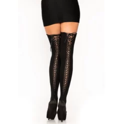 LEG AVENUE Bas Opaques Noirs 6289 Avec Laçage
