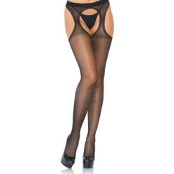 LEG AVENUE Collants Bretelles Spandex Extra-Fin à Festons Noir