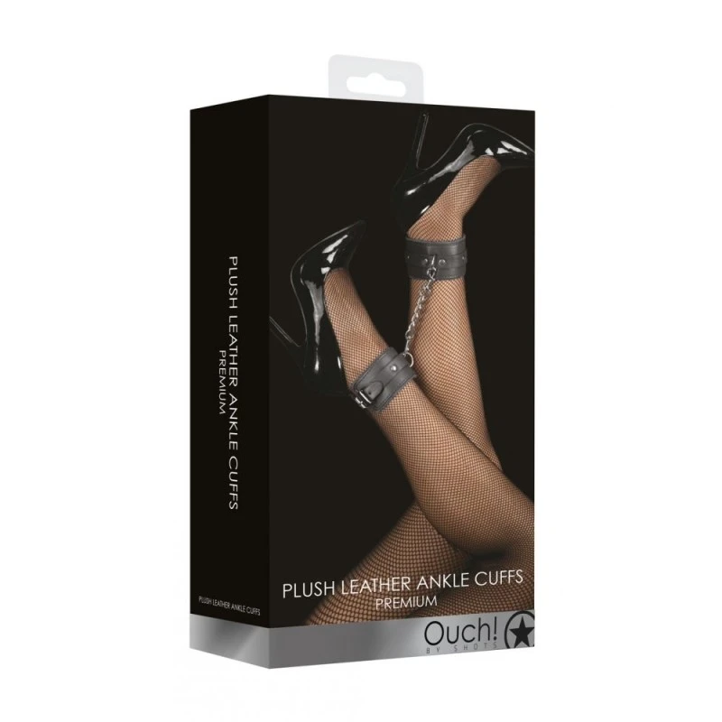 Ouch! Menottes Chevilles Plush Leather Cuffs Noires – Image 3
